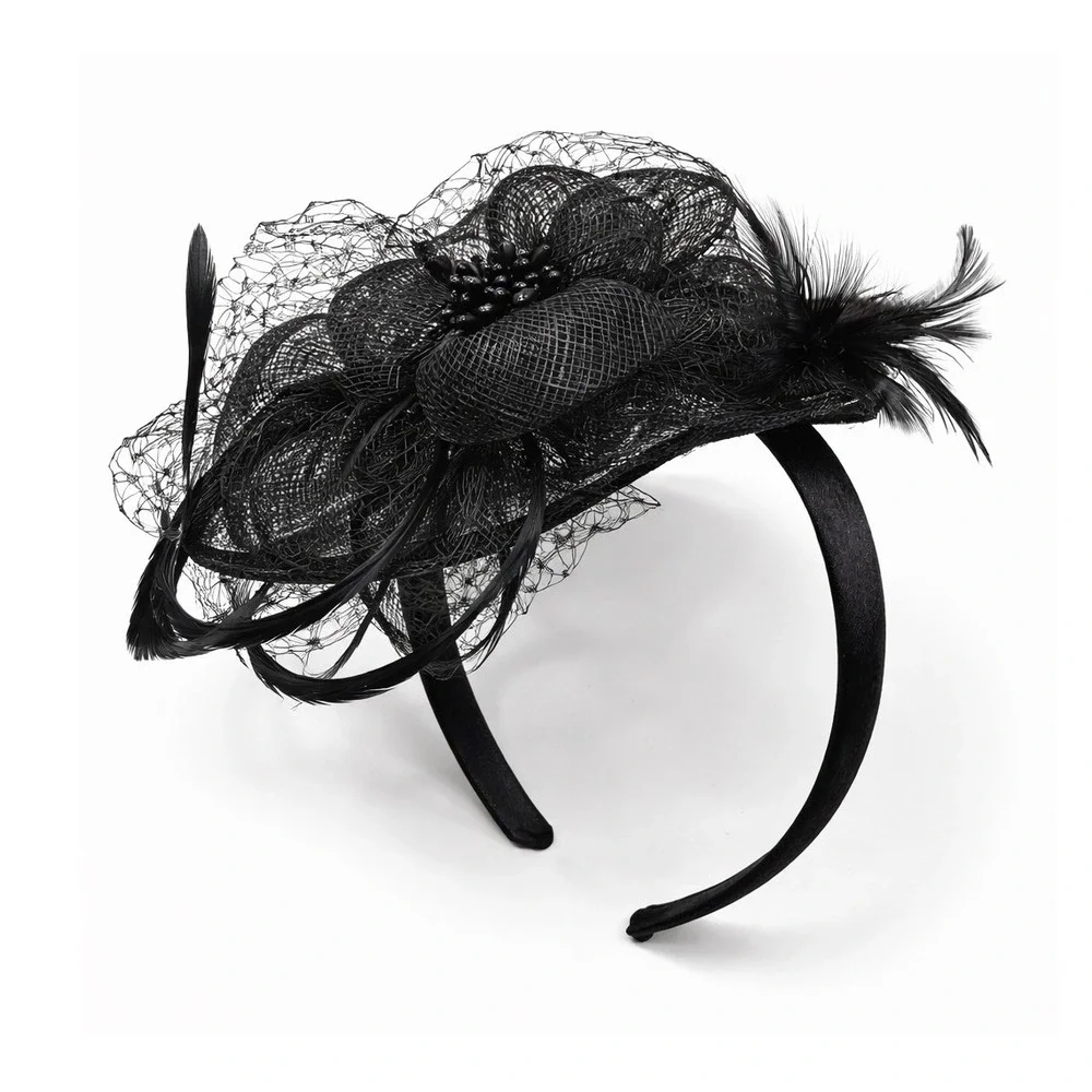 Cotton Patch Fascinator Women OS‎ Black NWT Feather Mesh Headband Easter Derby